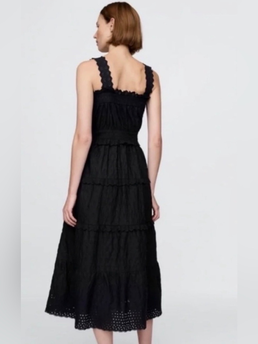 DOEN Gap Dress Black Eyelet Cotton Midi Maxi Dress Romantic Boho Cottagecore - Picture 2 of 8